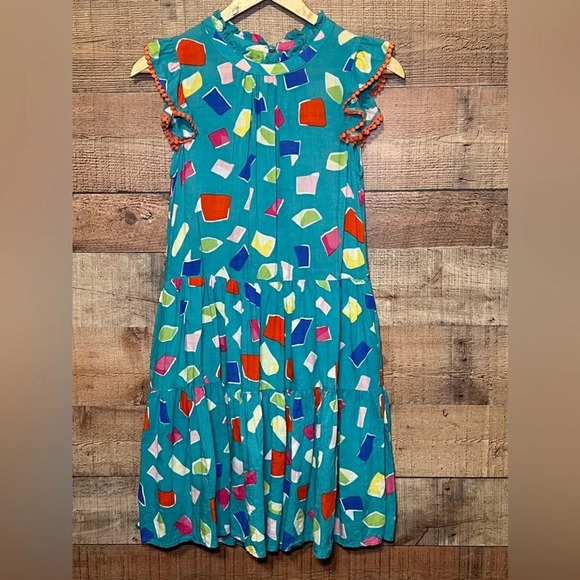 THML Dresses & Skirts - THML Teal Tiered Ruffle Geometric Printed Dress size XS